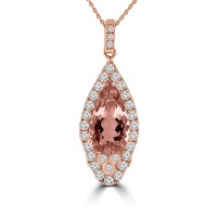 2.91 Ct Pear Shaped Morganite and Diamonds Pendant Necklace in 14k White Gold 2.91 Ct Pear Shaped Morganite and Diamonds Pendant Necklace in 14k White Gold